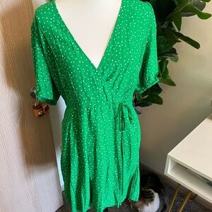 A New Day Green Flutter Sleeve Wrap Dress